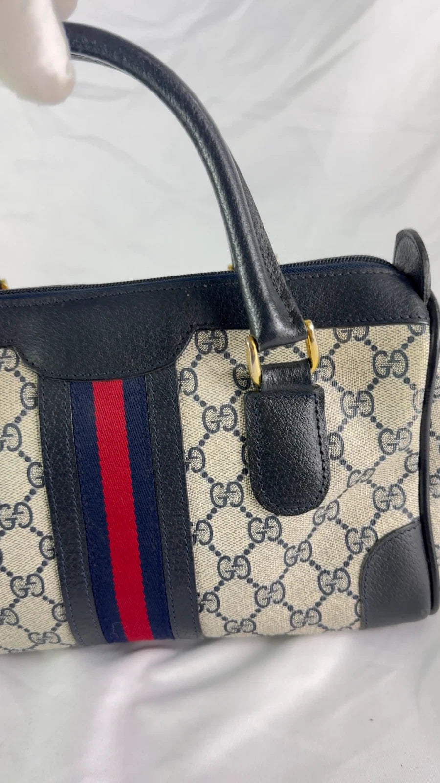 Vintage 70's Gucci Ophidia GG Supreme Satchel – Navy Blue (Sherry Line)