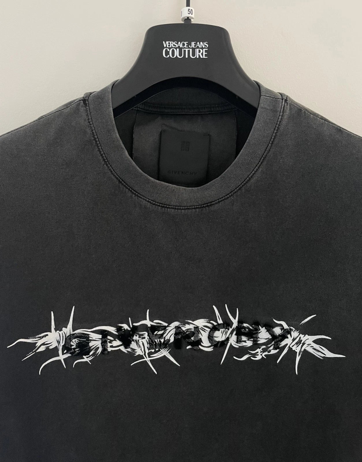 Givenchy Barbed Wire T-Shirt – Slim Fit Black Faded Grey (Size S)