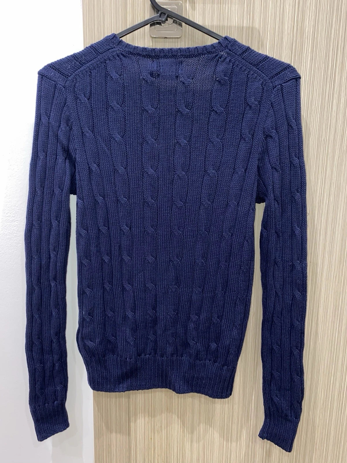Polo Ralph Lauren Cable-Knit V-Neck Sweater – Navy/Red (Size S)