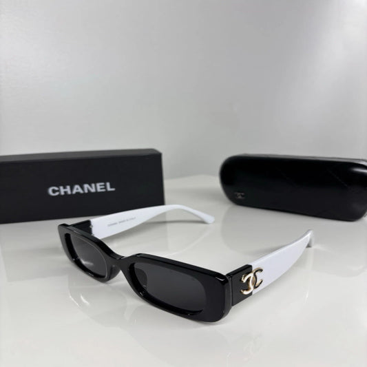 CHANEL 5525 Polarized Black & White Rectangle Sunglasses – Women