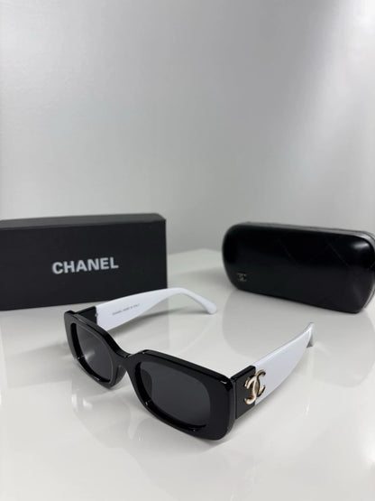 CHANEL 5525 Polarized Black & White Rectangle Sunglasses – Women