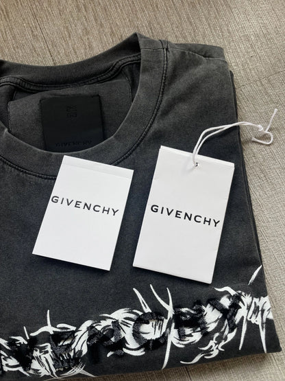 Givenchy Barbed Wire T-Shirt – Slim Fit Black Faded Grey (Size S)