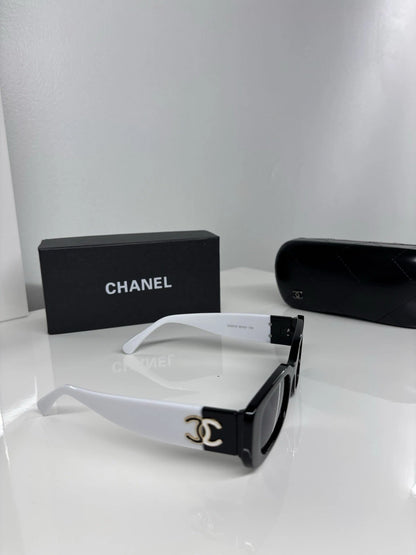 CHANEL 5525 Polarized Black & White Rectangle Sunglasses – Women