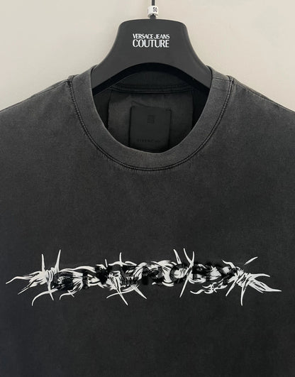 Givenchy Barbed Wire T-Shirt – Slim Fit Black Faded Grey (Size S)