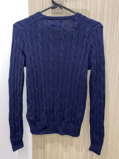 Polo Ralph Lauren Cable-Knit V-Neck Sweater – Navy/Red (Size S)