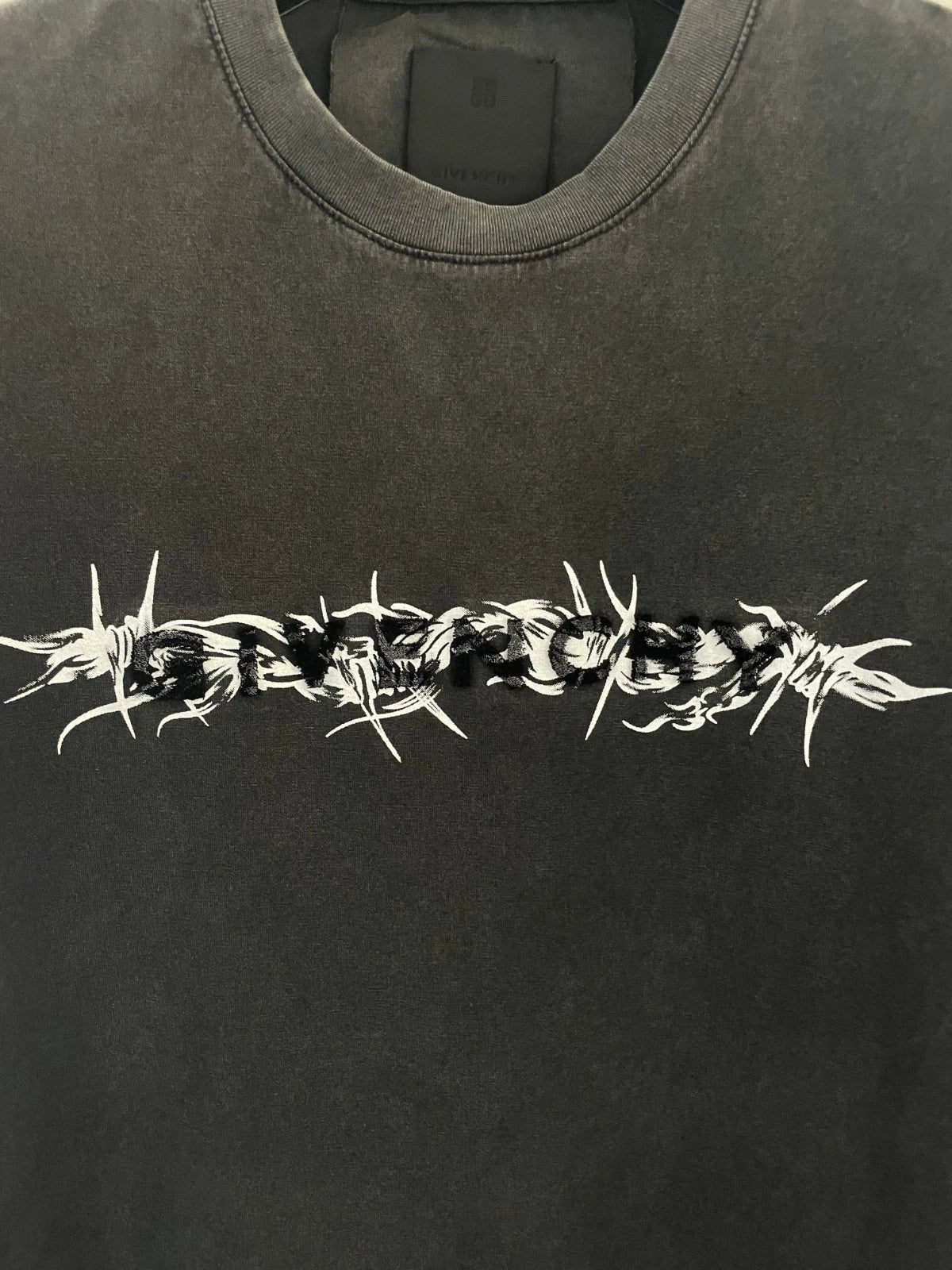 Givenchy Barbed Wire T-Shirt – Slim Fit Black Faded Grey (Size S)